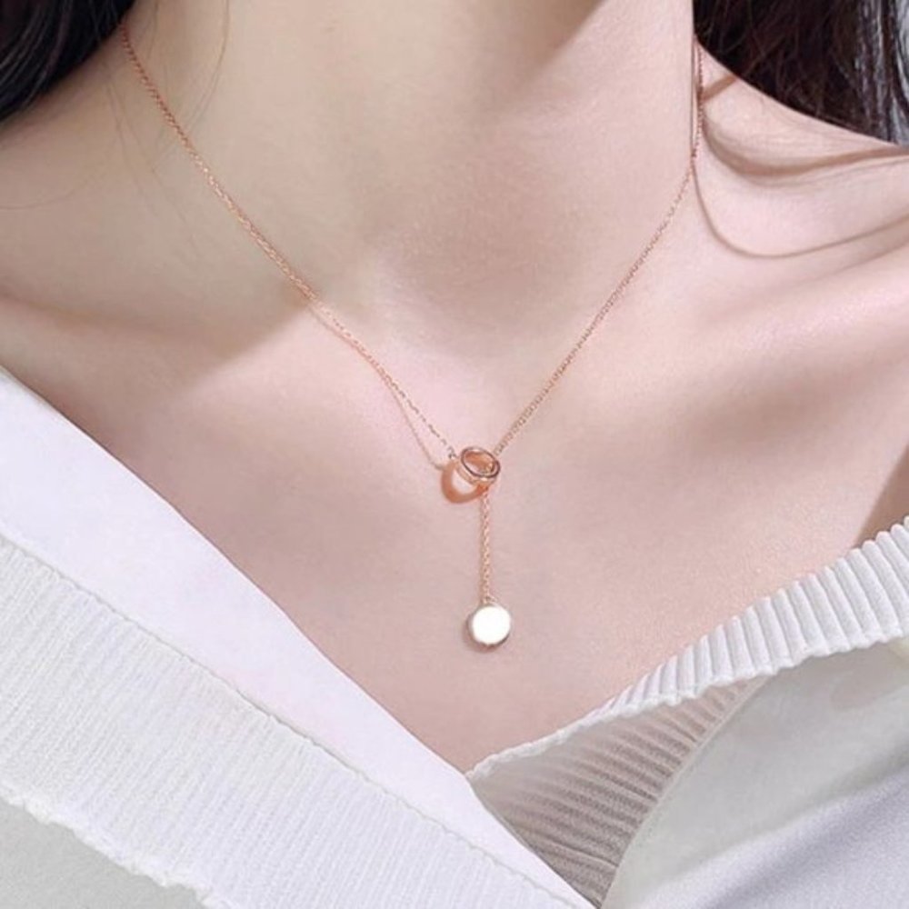 NEW Silver/RoseGold Simple Circle Necklace - Picture 1 of 6